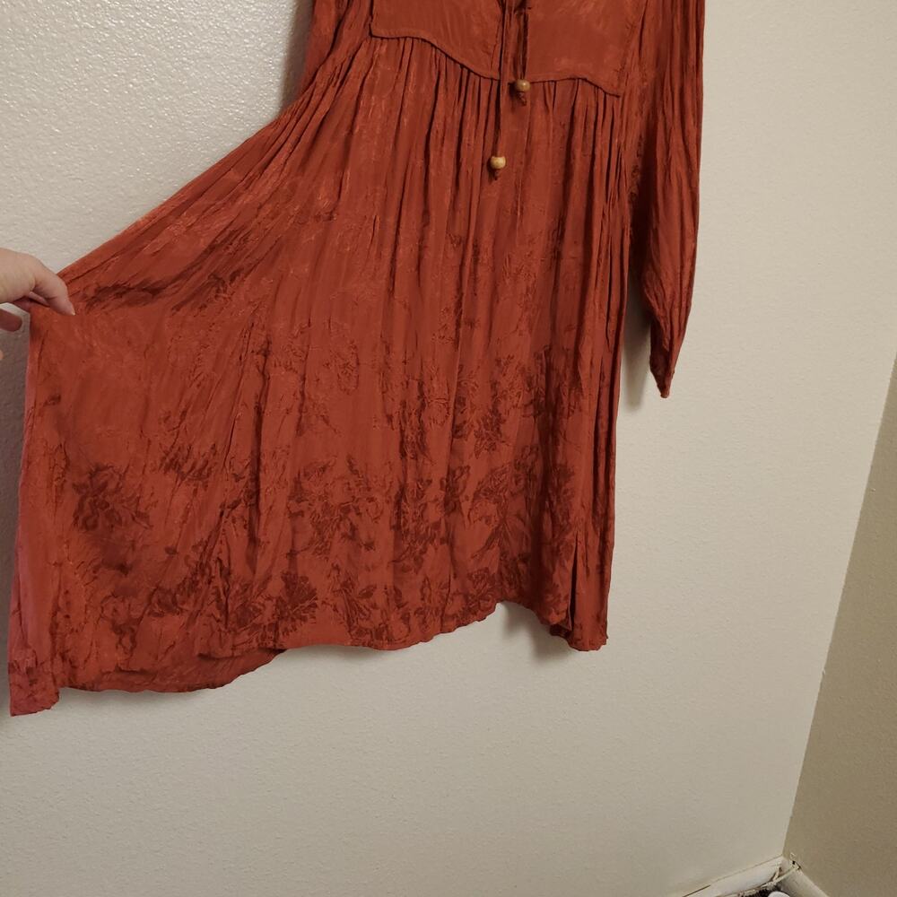 NATURAL LIFE Rust Embossed Babydoll Bubble Sleeves Boho Bohemian Mini Dress XL - Picture 7 of 10